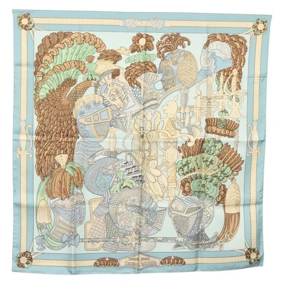 HERMES Carre 90 Scarf ""ARMETS PANACHE"" Silk Blue Auth 139211 - Picture 1 of 15